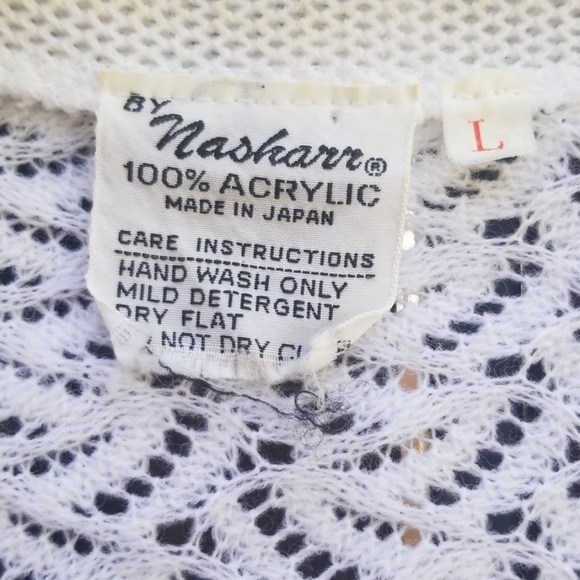 VINTAGE NASHARR JAPAN White Cardigan Sweater M Crochet Grandma Grannycore Punk - Picture 11 of 16